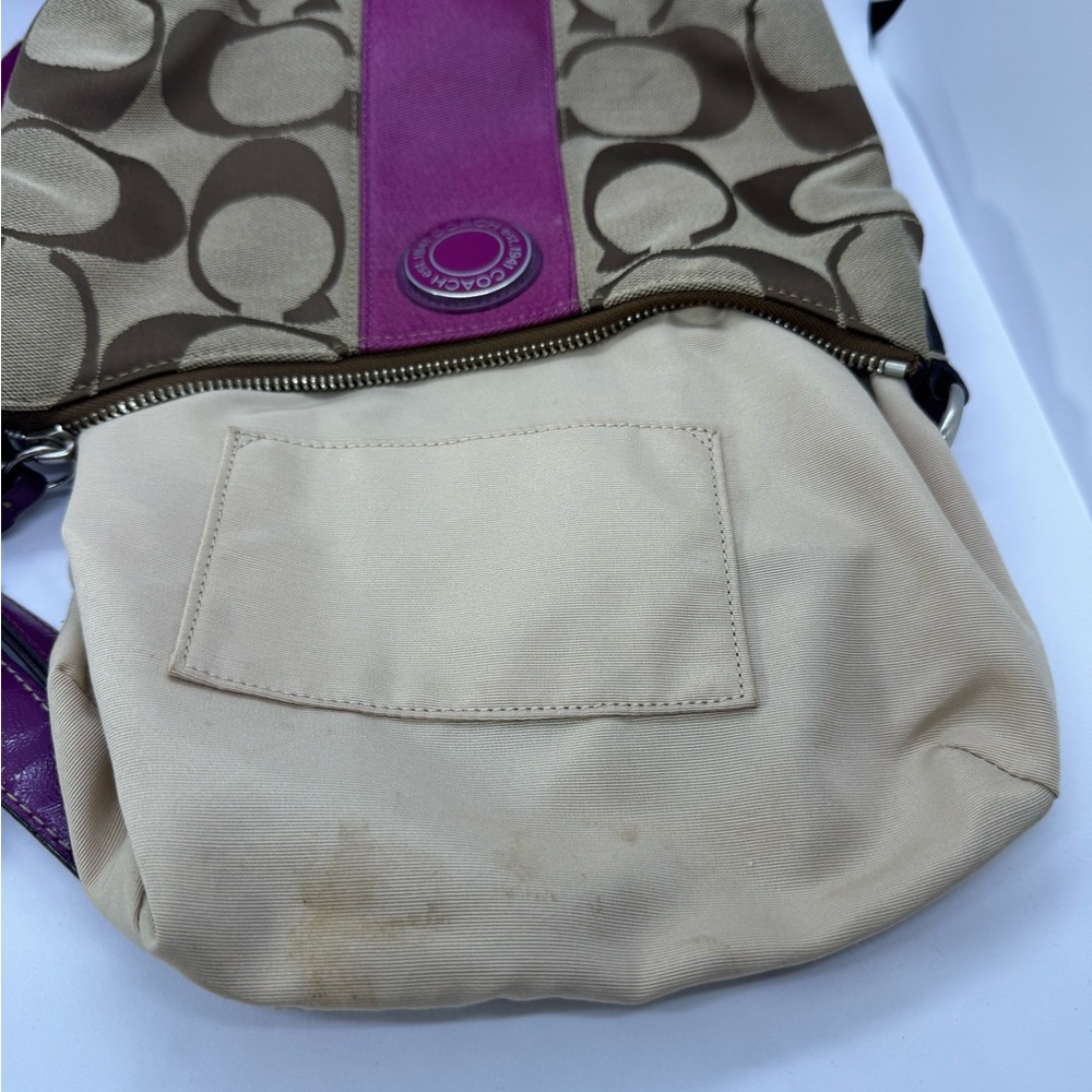 COACH Demi Purse Brown Magenta Sign. Canvas Leather F19218 W/ Crossbody Strap - Picture 14 of 16